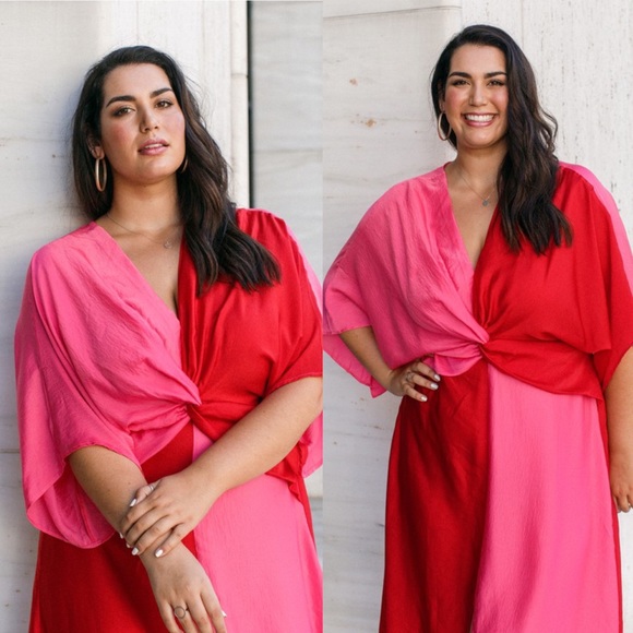 ✨ON SALE✨ *JUST IN* Date Night Red and Pink Color block Plus Size Maxi Dress - Picture 2 of 4